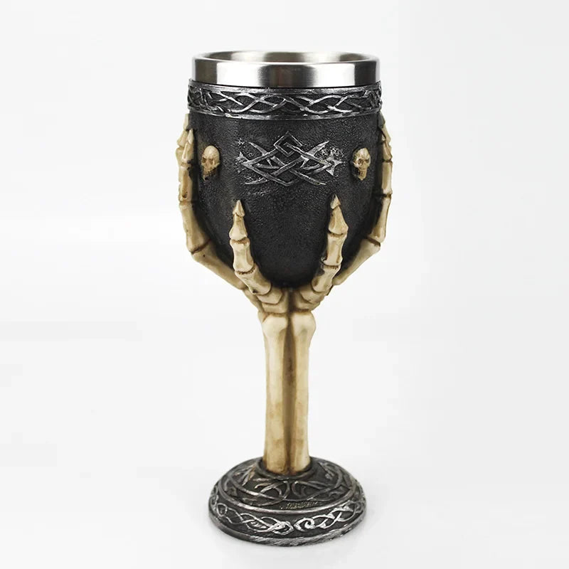 Gothic Wine Goblet Contain Dragon Claw Viking Skeleton Retro Stainless Steel Resin