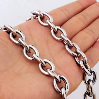 Men’s Heavy 316L Stainless Steel Oval Link Chain Necklace – Premium Silver Hip Hop Cuban Style | 8mm–15mm Thick | Tarnish-Free, Durable Statement Jewelry