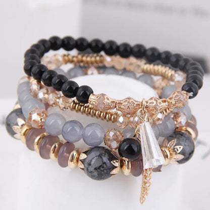 DIEZI Korean Trendy Multicolor Green Crystal Beads Rope Bracelets Women Girls Elastic Tassel Wrap Bracelet Pulseira Feminina