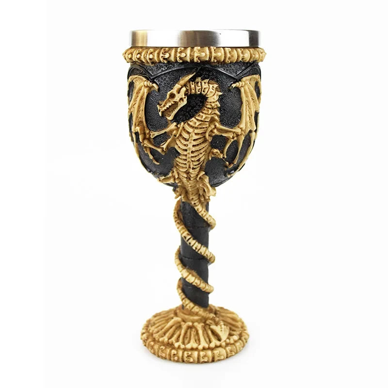 Gothic Wine Goblet Contain Dragon Claw Viking Skeleton Retro Stainless Steel Resin