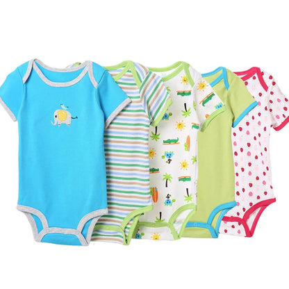 5pcs 3m-24m Short Sleeve Cotton Winggle-In Jumpsuit Infant Baby