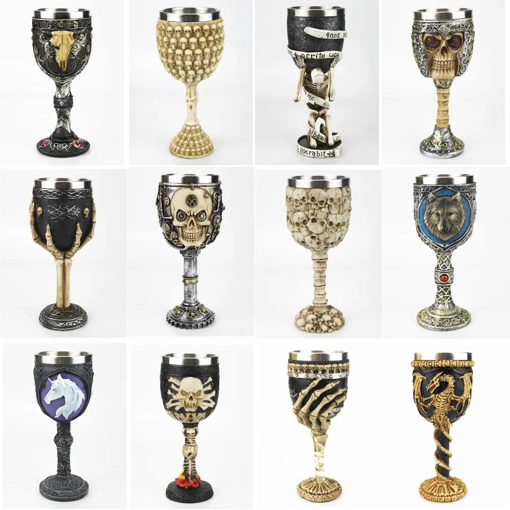 Gothic Wine Goblet Contain Dragon Claw Viking Skeleton Retro Stainless Steel Resin