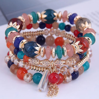 DIEZI Korean Trendy Multicolor Green Crystal Beads Rope Bracelets Women Girls Elastic Tassel Wrap Bracelet Pulseira Feminina