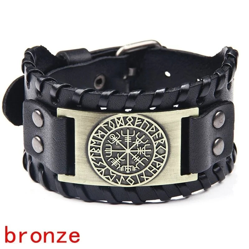 Trendy Viking Bracelet Nordic Rune Compass God Bird Charm Men's Bracelet New Fashion Leather Woven Jewelry Accessorie Party Gift