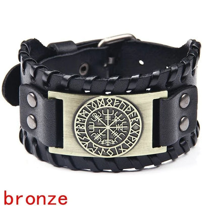 Trendy Viking Bracelet Nordic Rune Compass God Bird Charm Men's Bracelet New Fashion Leather Woven Jewelry Accessorie Party Gift