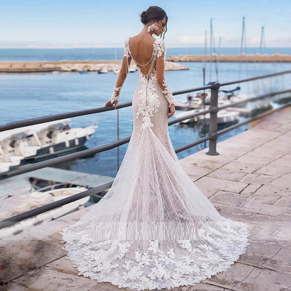 Sexy Mermaid Wedding Dresses Appliques Beads Chain Backless Vestido De Noiva Gelinlik Dubai Bridal Engagement Robe Mariee