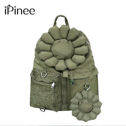 iPinee Oxford Backpack For Women Large Capacity Luxury Designer Schoolbag With Sun Flower High Quality Casual Travel Bag