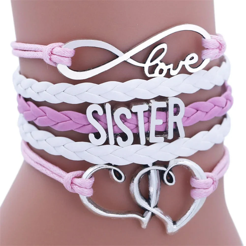 SISTER Kids Double Heart Chain Bracelet for Girls Friendship Bracelets Jewelry Multi-Layer Charm Bracelet Fashion Jewelry