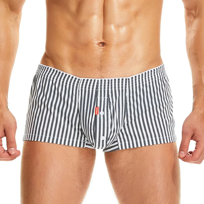 SEOBEAN Cotton Striped Boxers Underwear Men Boxer Shorts Mens Underpants Home Shorts No elastic Loose Lounge Pajama Shorts
