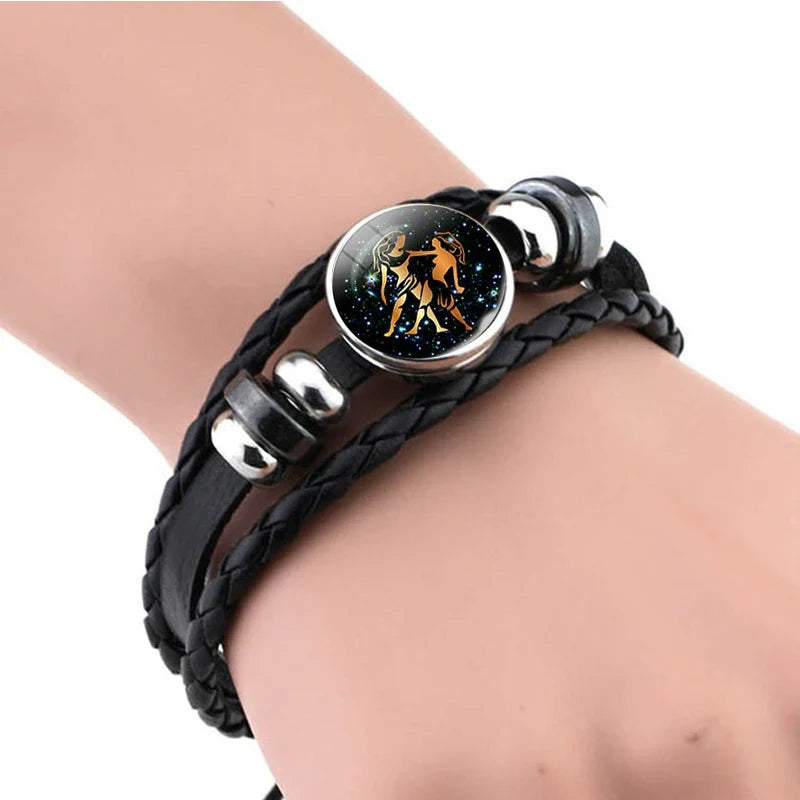 Glow In The Dark Constellation Gemini Bracelet  Braided Leather Bracelet Zodiac Gemini Jewelry Birthday Present