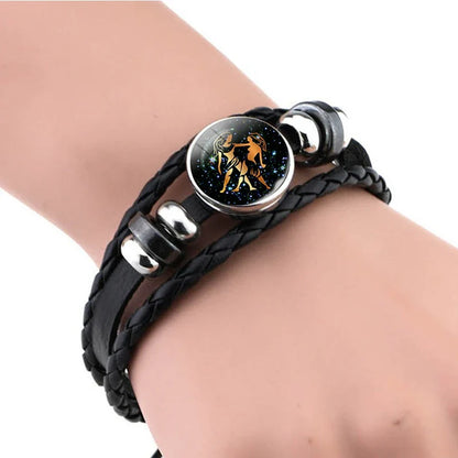 Glow In The Dark Constellation Gemini Bracelet  Braided Leather Bracelet Zodiac Gemini Jewelry Birthday Present