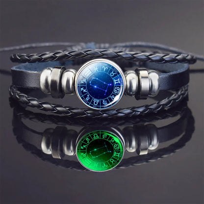 Glow In The Dark Constellation Gemini Bracelet  Braided Leather Bracelet Zodiac Gemini Jewelry Birthday Present