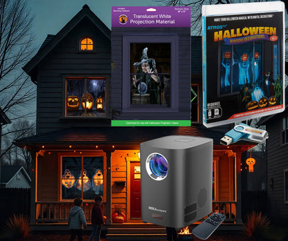 HoliScapes® USB Projector Kit - Halloween Vol 1 + Projector + 48" x 72" Projection Screen