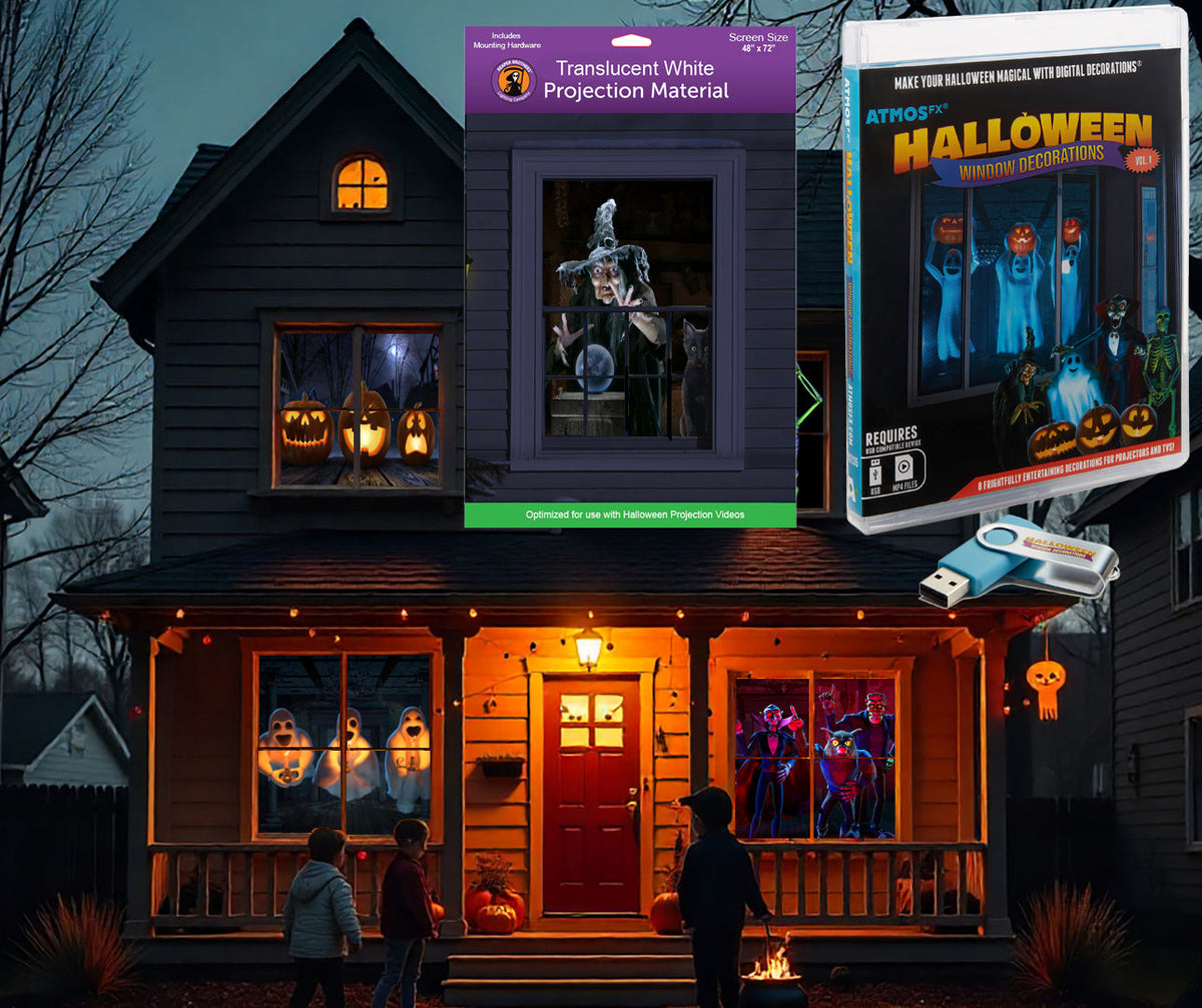 AtmosFX Halloween Digital Decoration USB - Halloween Vol 1 + 48" x 72" Projection Screen