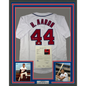 Framed Autographed/Signed Hank Henry Aaron 35x39 Atlanta White Baseball Jersey JSA COA/LOA