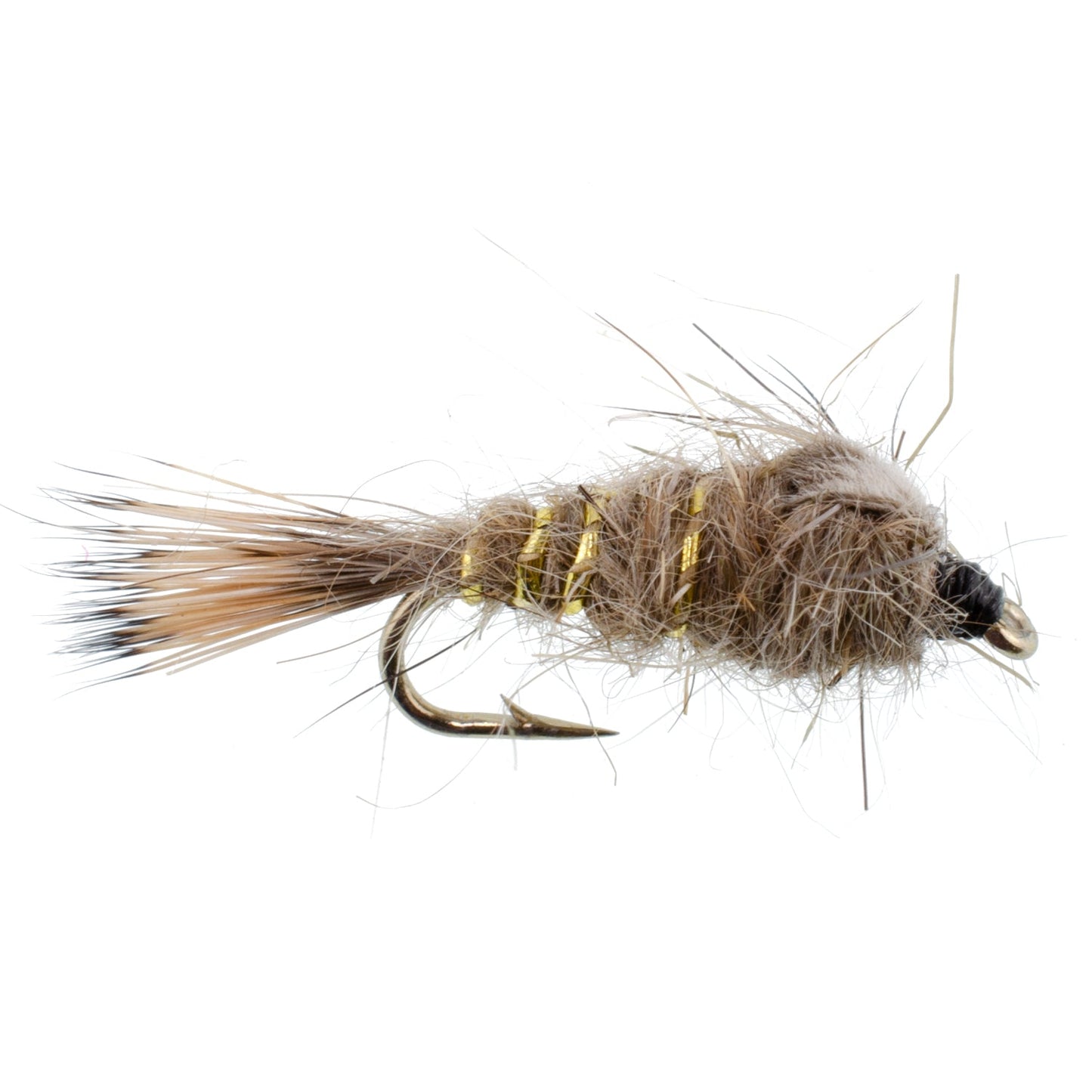Classic Weighted Gold Ribbed Hares Ear Nymph - Set of 6 Flies - Size 12
