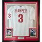Framed Autographed/Signed Bryce Harper 35x39 Philadelphia Phillies Pinstripe Authentic Baseball Jersey Fanatics & MLB COA