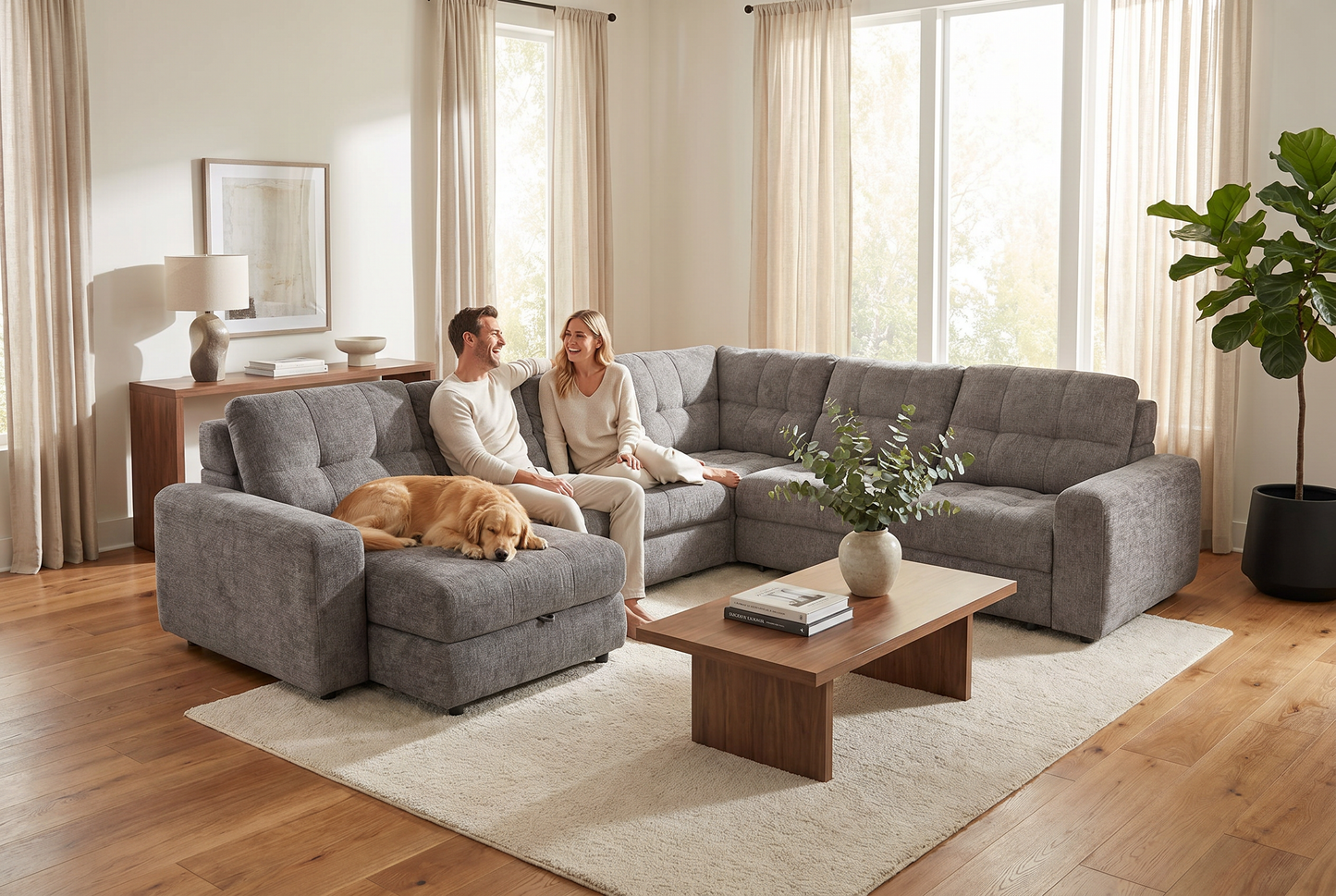 Haven Gunmetal 7-Piece Sleeper Sectional with Sliding Seats and Storage