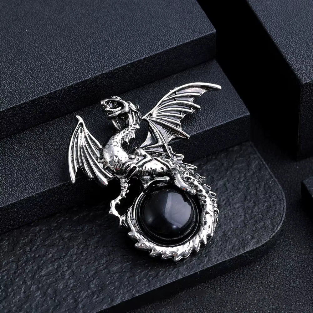 Obsidian Dragon Pendant Necklace