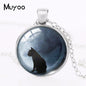 2021 New Cat with Moon Pendant Necklace Witchcraft Painting Round Print Photo Necklaces Glass Dome Jewelry Gifts