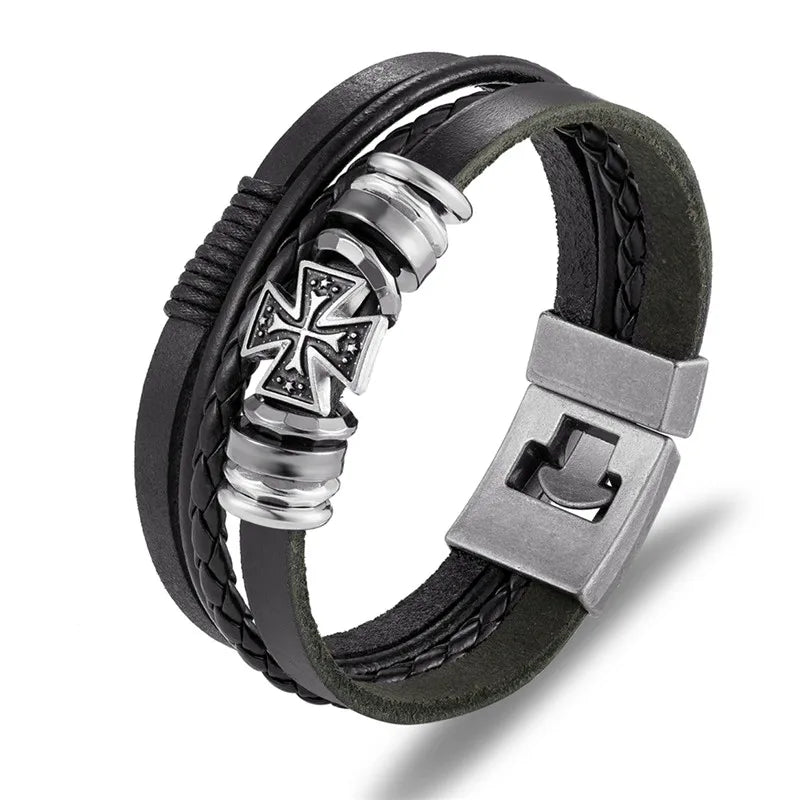 YIZIZAI Fashion Bracelete Genuine Leather Multilayer Anchor Bracelet Men Vintage Punk Rock Women Alloy Beads Nautical Jewelry