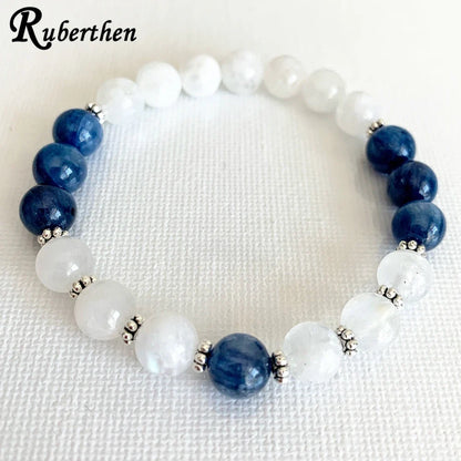 Ruberthen Natural 6 MM Moonston AAA Grade Blue Kyanite Bracelet Yoga Power Bracelet For Women Handmade Mala Beads Bracelet