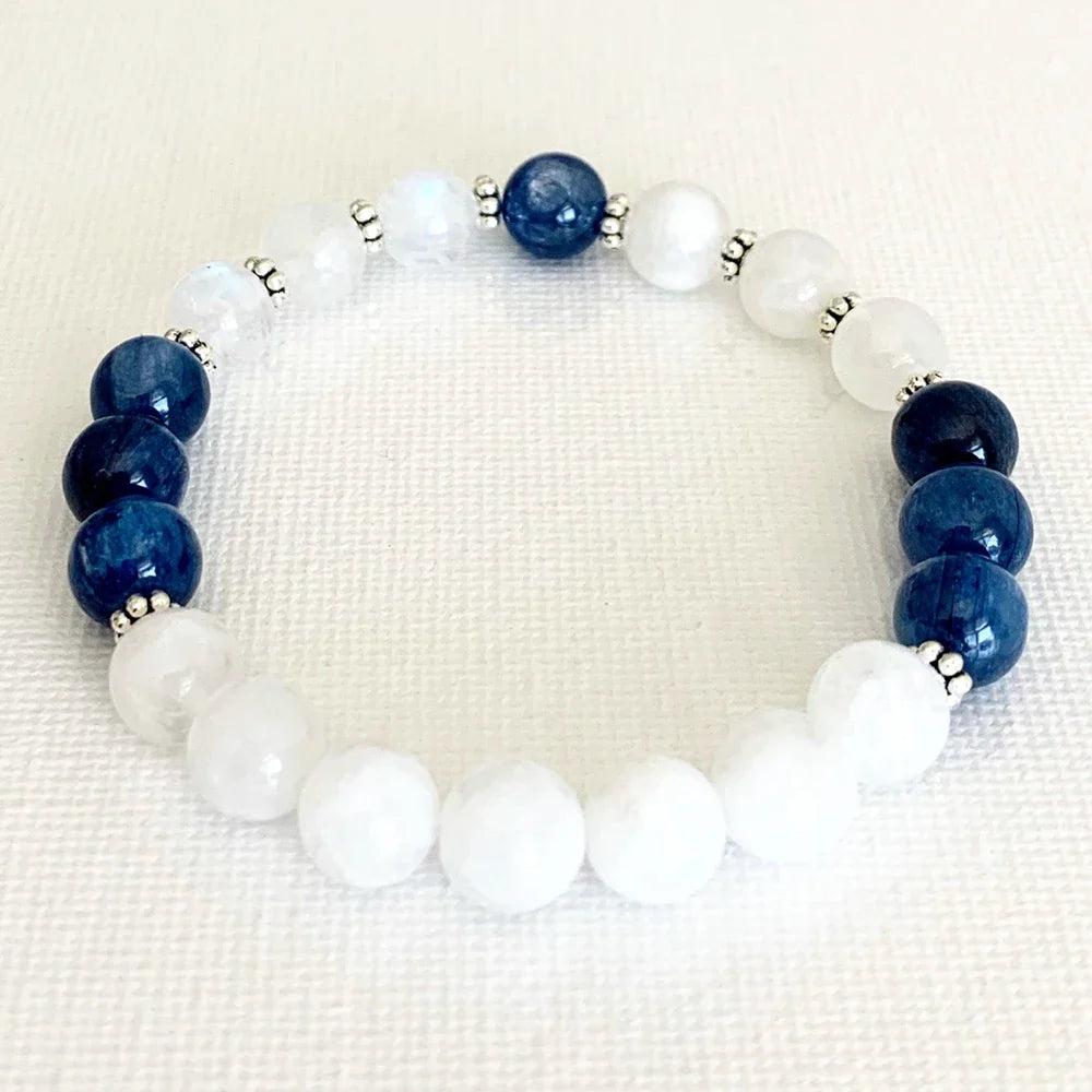 Ruberthen Natural 6 MM Moonston AAA Grade Blue Kyanite Bracelet Yoga Power Bracelet For Women Handmade Mala Beads Bracelet