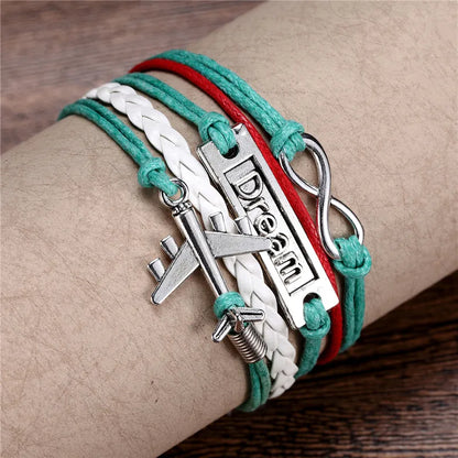Vintage Dream Airplane Multilayer Leather Bracelet Men Women Fashion Braided Handmade Rope Wrap Bracelets & Bangles Male Gift