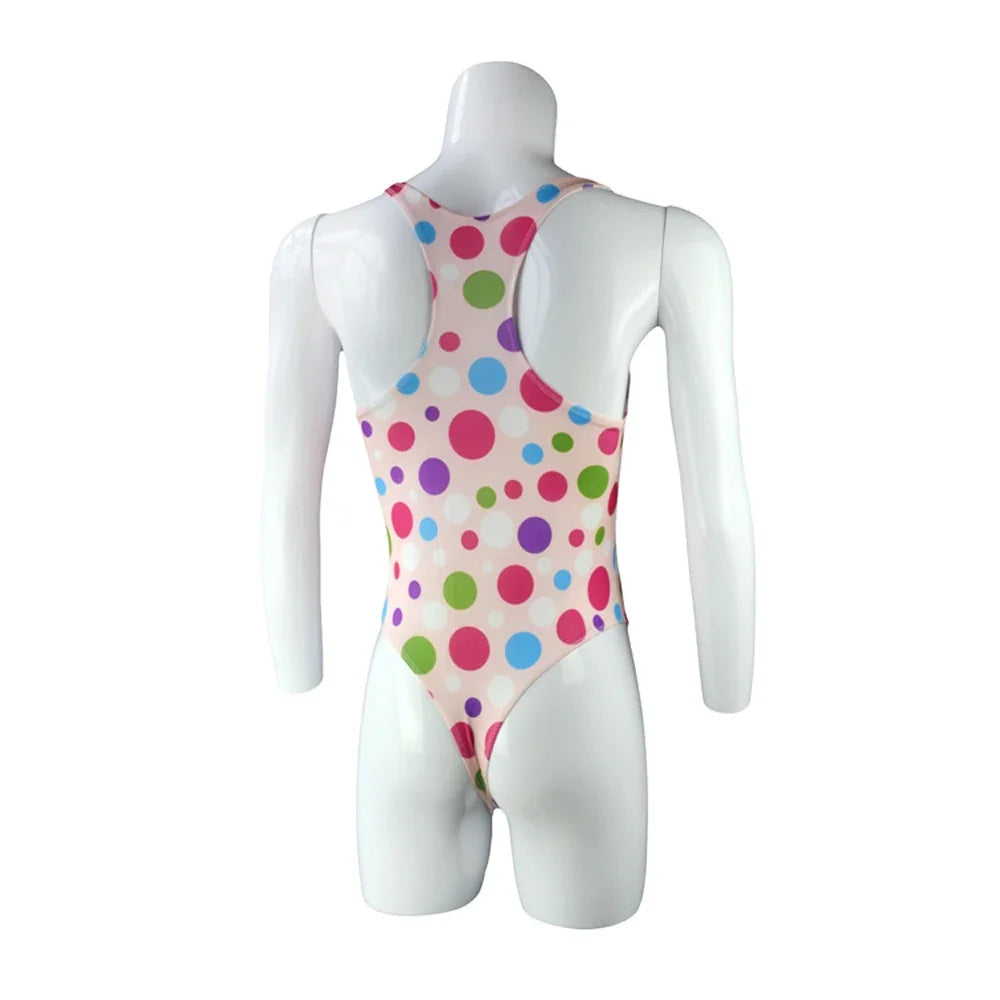 Brand Sexy mens underwear shaper print dot man bodysuit jumpsuit thongs mankini ZJH0869L