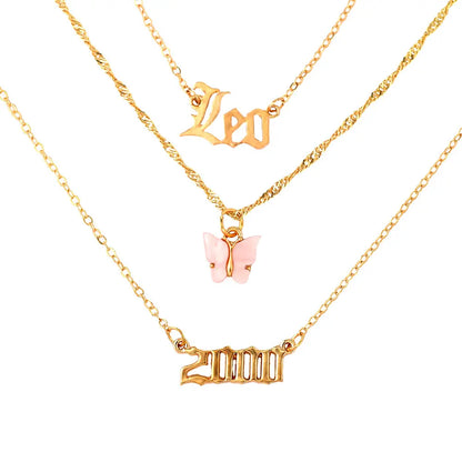 New Multi Layer Butterfly Dragon Charms Crystal Necklaces For Women Punk Golden Angel Letter Clavicle Chain Hiphop Gifts Jewelry