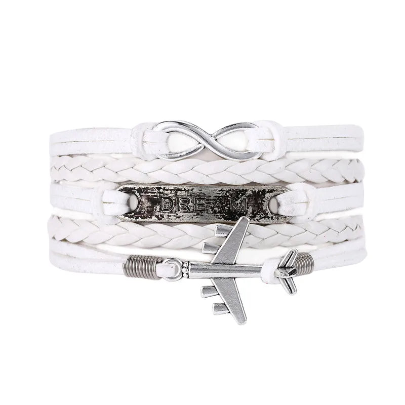 Vintage Dream Airplane Multilayer Leather Bracelet Men Women Fashion Braided Handmade Rope Wrap Bracelets & Bangles Male Gift