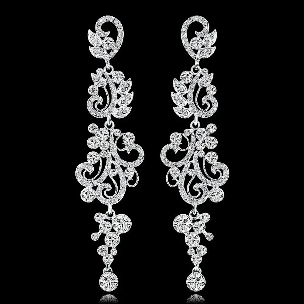 TREAZY Fashion Crystal Wedding Drop Earrings for Women Silver Color Bridal Dangle Earrings Brides Gifts Birthday Party Jewelry