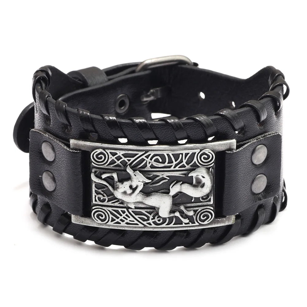 Trendy Viking Bracelet Nordic Rune Compass God Bird Charm Men's Bracelet New Fashion Leather Woven Jewelry Accessorie Party Gift