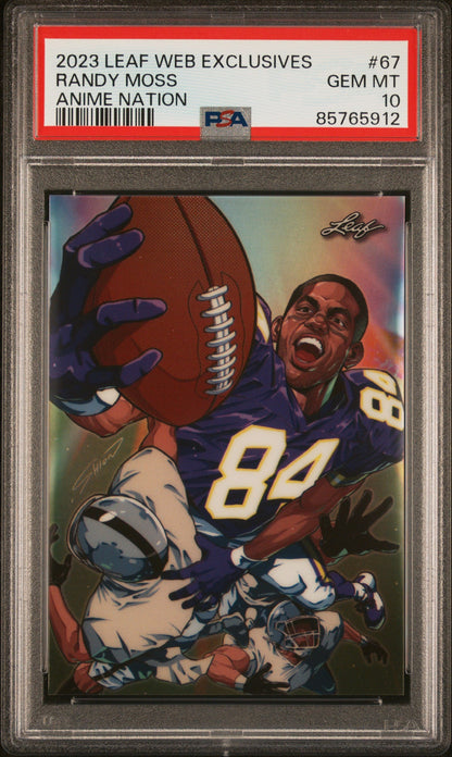 Graded 2023 Leaf Web Exclusives Randy Moss #67 Anime Nation #/264 Football Card PSA 10 Gem Mint