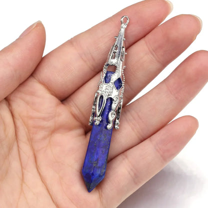Vintage Natural Stone Pendant Cone Shape Lapis Lazuli Opal Pendulum for Fashion Jewelry Making DIY Women Necklace Accessory