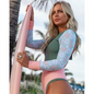 Patchwork Long Sleeve Backless Swimsuit