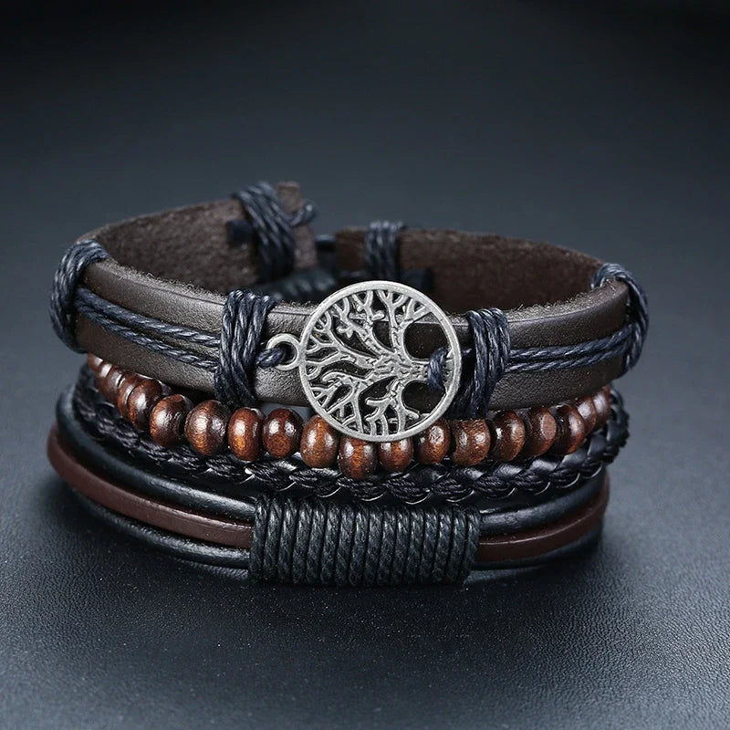 Vnox Mix 4Pcs/ Set Braided Wrap Leather Bracelets for Men Women