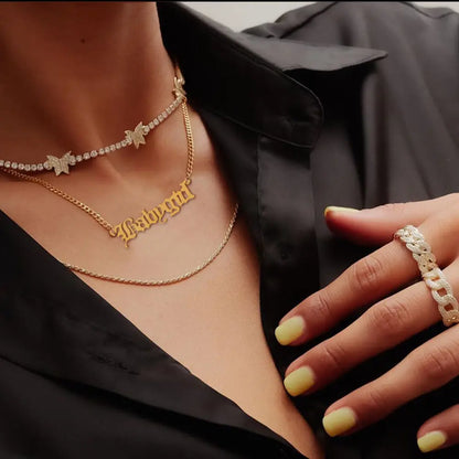 New Multi Layer Butterfly Dragon Charms Crystal Necklaces For Women Punk Golden Angel Letter Clavicle Chain Hiphop Gifts Jewelry