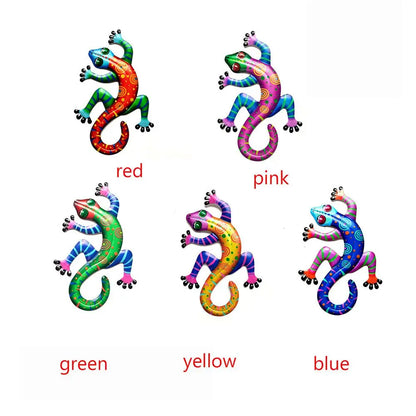 Iron Gecko Wall Art Ornaments Home Wall Decoration Simulation Realistic Metal Hummingbird Lizard Sculptures Garden Statue