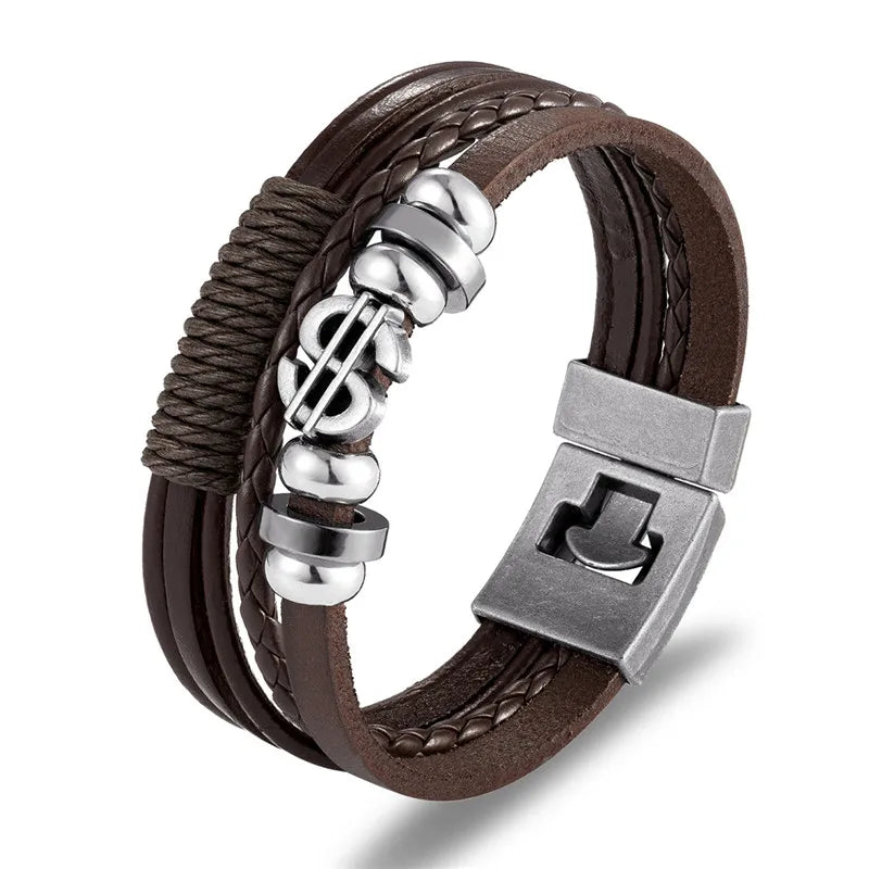 YIZIZAI Fashion Bracelete Genuine Leather Multilayer Anchor Bracelet Men Vintage Punk Rock Women Alloy Beads Nautical Jewelry
