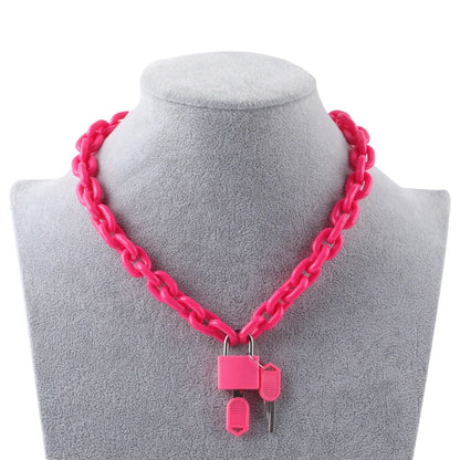 FishSheep Rock Punk Acrylic Chain Lock Pendant Necklace For Women Men Chic Neon Chunky Long Chain Necklace 2020 Fashion Jewelry