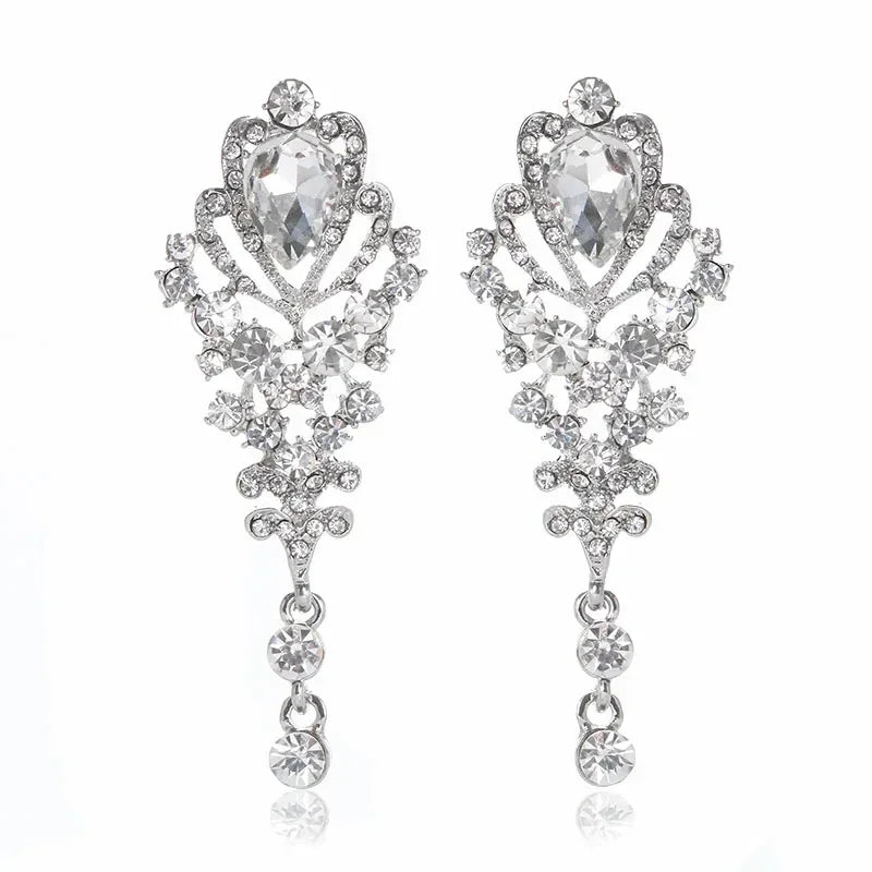 TREAZY Fashion Crystal Wedding Drop Earrings for Women Silver Color Bridal Dangle Earrings Brides Gifts Birthday Party Jewelry