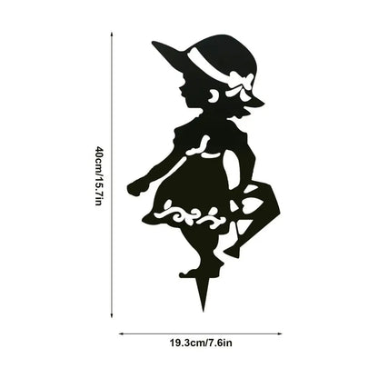 Garden Decor Art People Metal Statue Yard Art Garden Insert Kid Insert Lawn Yard Decoration Manor Lawn Black Garden Decoration