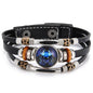 Charm Jewelry 12 Zodiac Weave Bracelets for Women Vintage Multi-layer Stainless Steel 12 Constellations Leather Bracelet