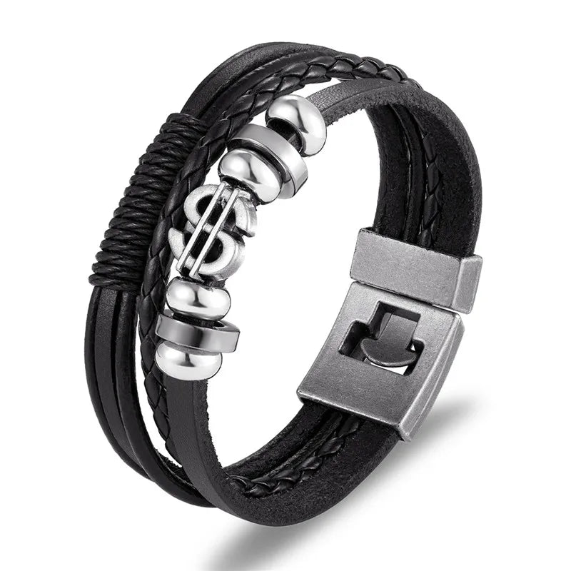 YIZIZAI Fashion Bracelete Genuine Leather Multilayer Anchor Bracelet Men Vintage Punk Rock Women Alloy Beads Nautical Jewelry
