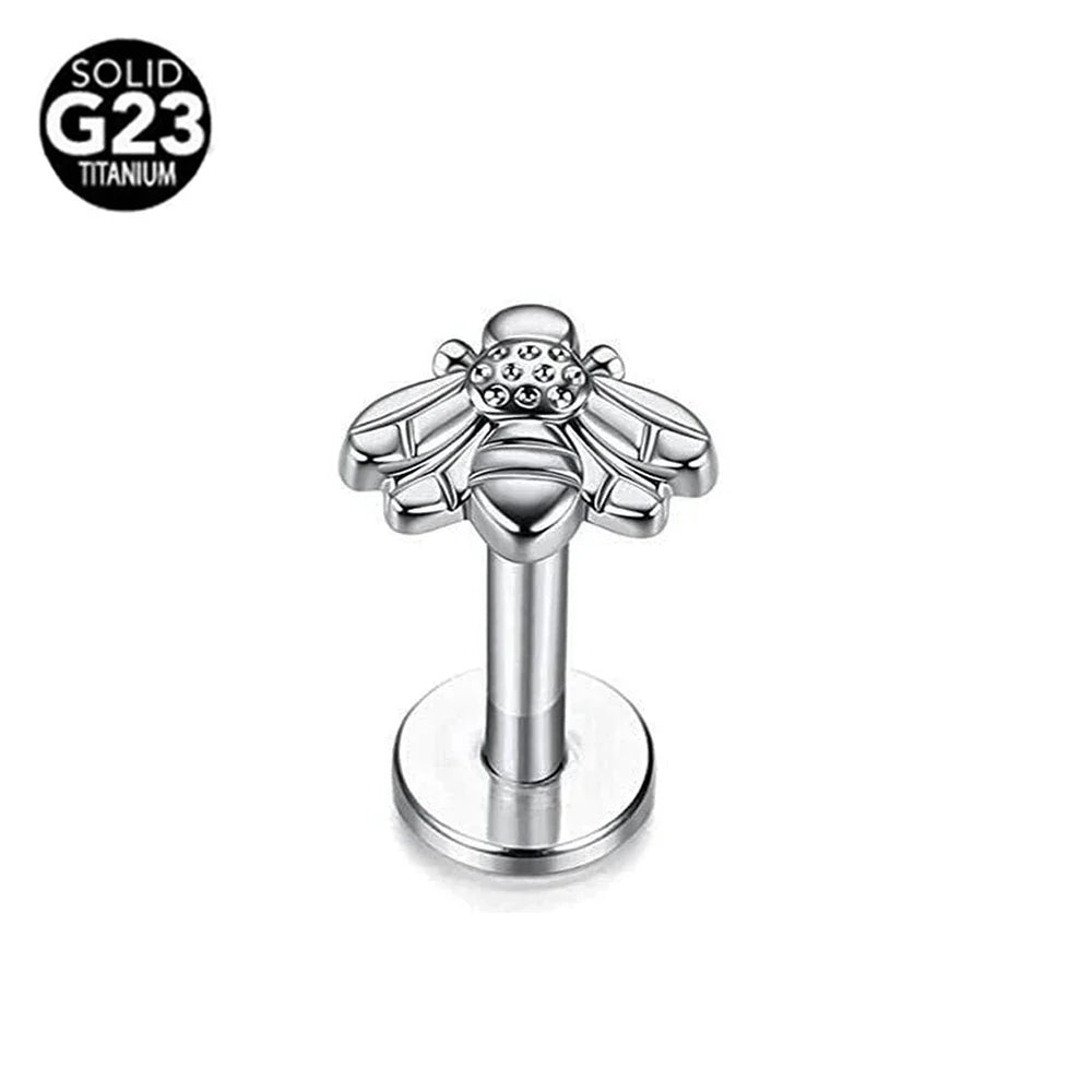 G23 Titanium Snake Bee Feather Labret Piercing 16G Internal Thread Earring Stud Cartilage Helix Body Jewelry