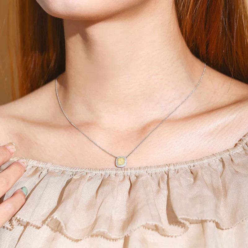 Huitan Women Pendant Necklace Inlaid Sparkling Yellow Cubic Zirconia Charming Party Engagement Daily Accessories Fashion Jewelry
