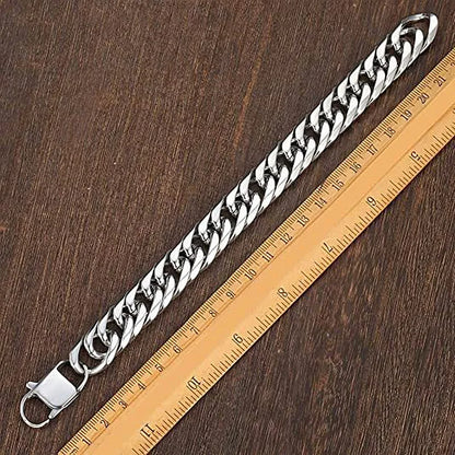 HNSP 316L Stainless Steel LA Cuban Link Chain Bracelet For Men Punk Hip Hop Silver Color Hand Chain 8/10/12/14MM Thick