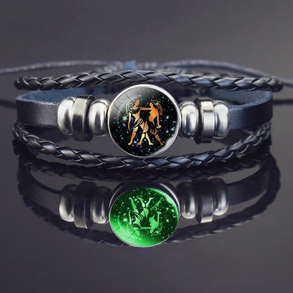 Glow In The Dark Constellation Gemini Bracelet  Braided Leather Bracelet Zodiac Gemini Jewelry Birthday Present