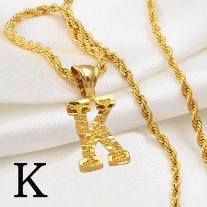 Anniyo A-Z Letters Necklaces Gold Plated Initial Pendant Rope Chain